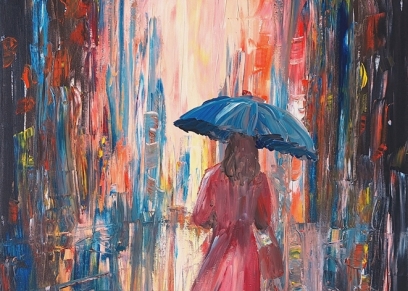 Woman with an umbrella 2402, Komljenović Milan, acrylic on canvas