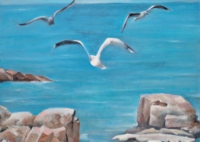 The Mediterranean - Seagulls, Popović Jagoda, oil on canvas